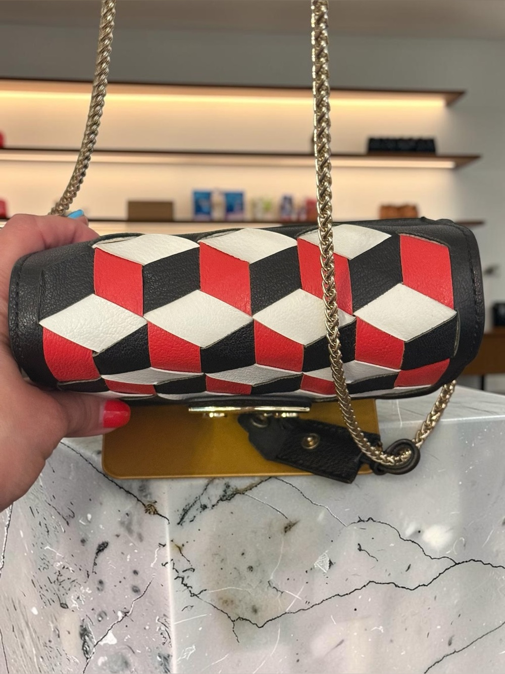 Furla Red Black White Geometric Crossbody Bag - Picture 9 of 12